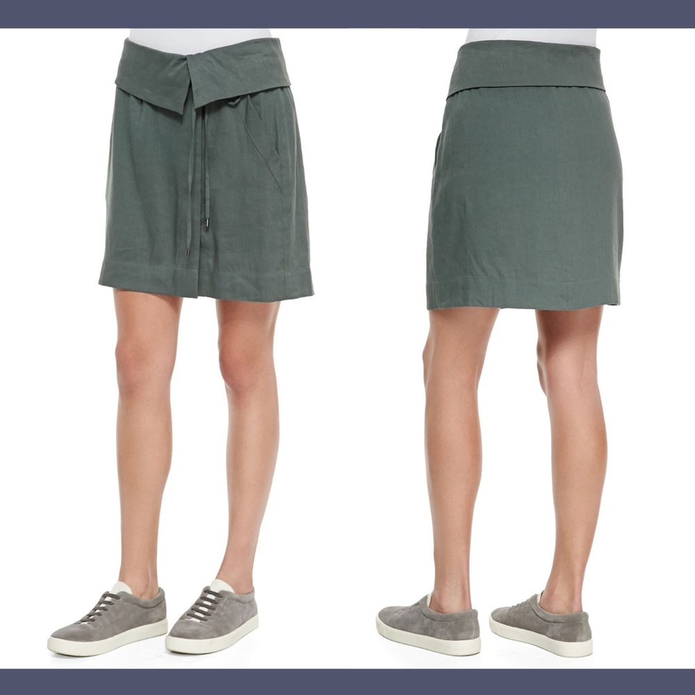 NWT $225 VINCE Foldover Waistband Skirt in Cypress Green‎ [SZ 6 ]